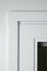 Fliegengitter-Pendeltür PT2/1 AMB von Neher, montiert auf Blendrahmen, Detailansicht, für Balkon und Terrasse, Montage mit und ohne bohren, Online-Shop Insekten bleiben draussen