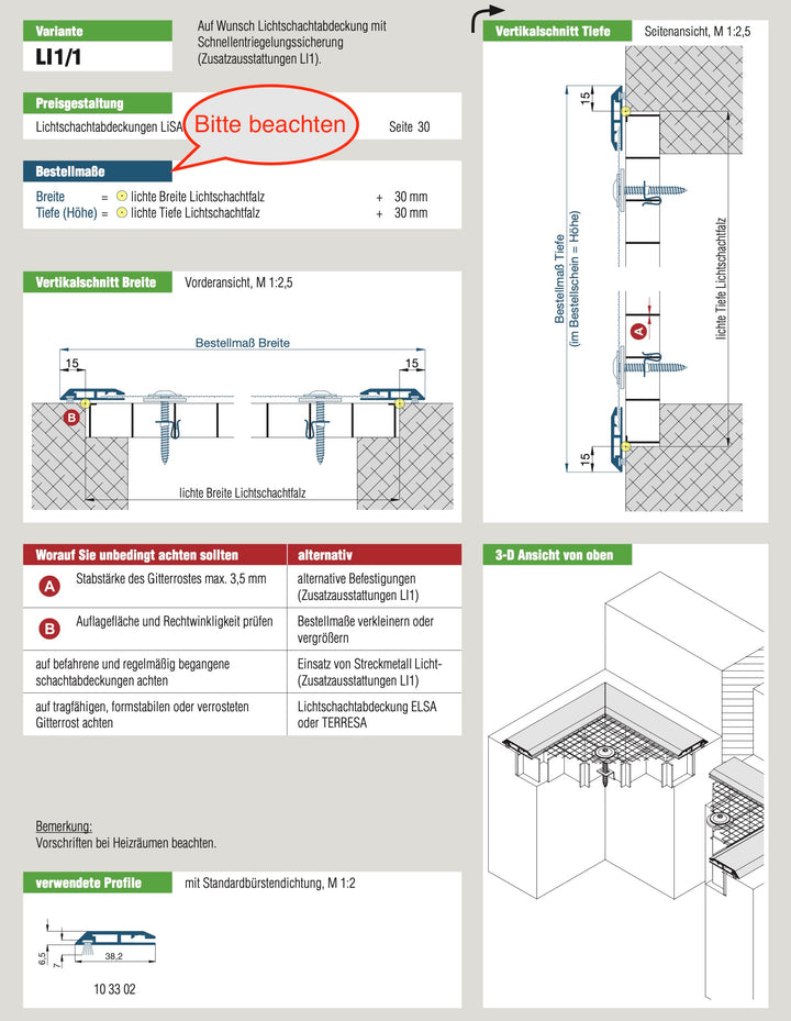 Lichtschachtabdeckung LiSA 1/1 Freiliegend, mit 4-seitiger Auflage von Neher Produktbeschreibung, Online-Shop Insekten bleiben draussen