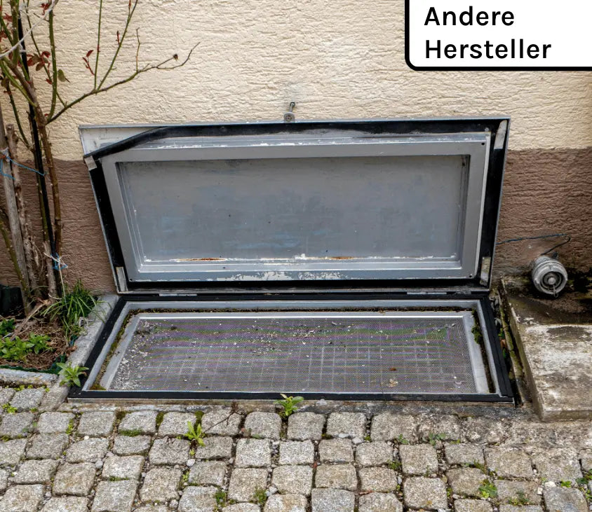 Vergleich andere Lichtschachtabdeckungen Edelstahl begehbar auf Mass nach 10 Jahren - rostfreie Qualität - LiSA im Neher-Shop online bestellen
